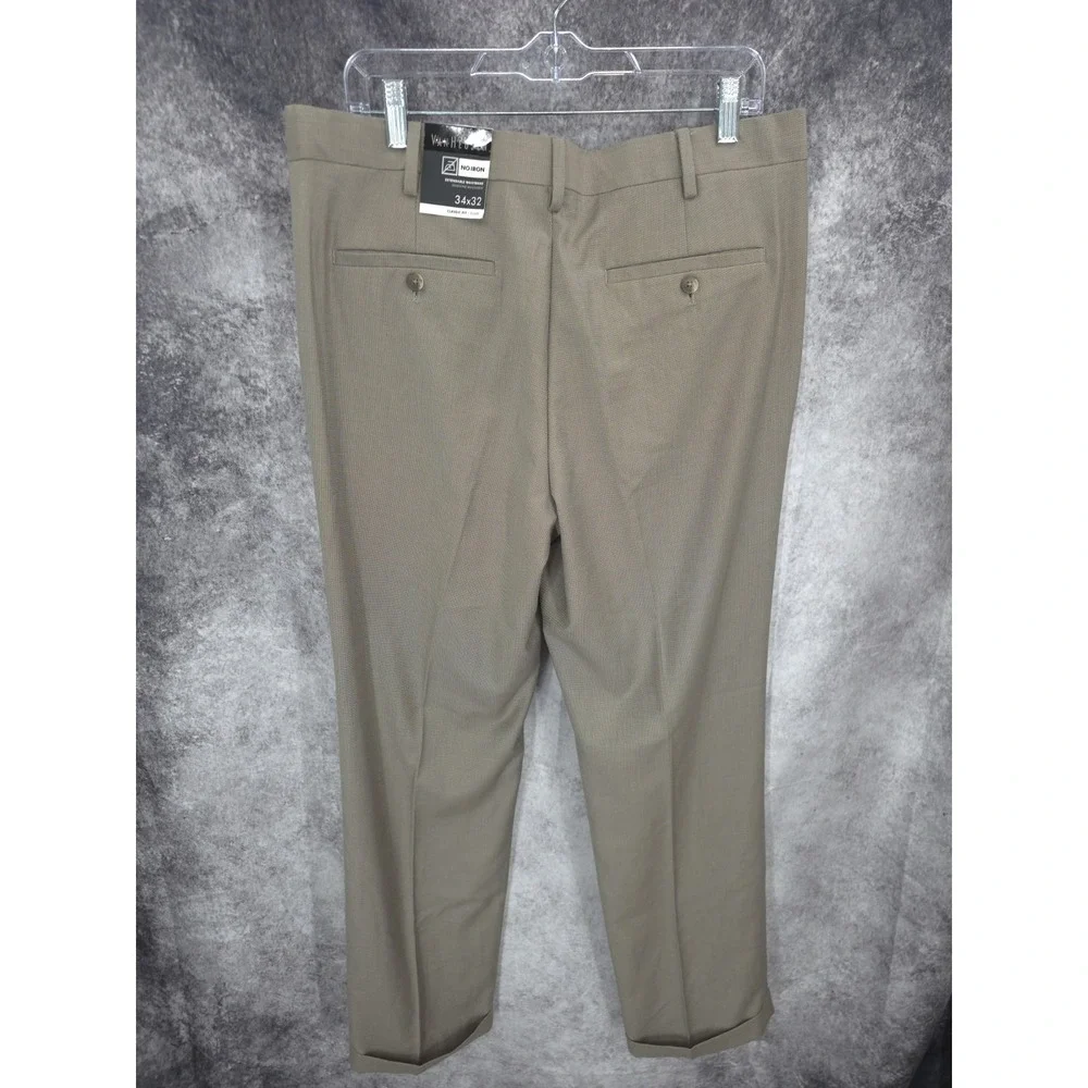 Van Heusen  Dress Pants Mens 34 X 32 Beige Classic Fit No Iron Pleated New‎
